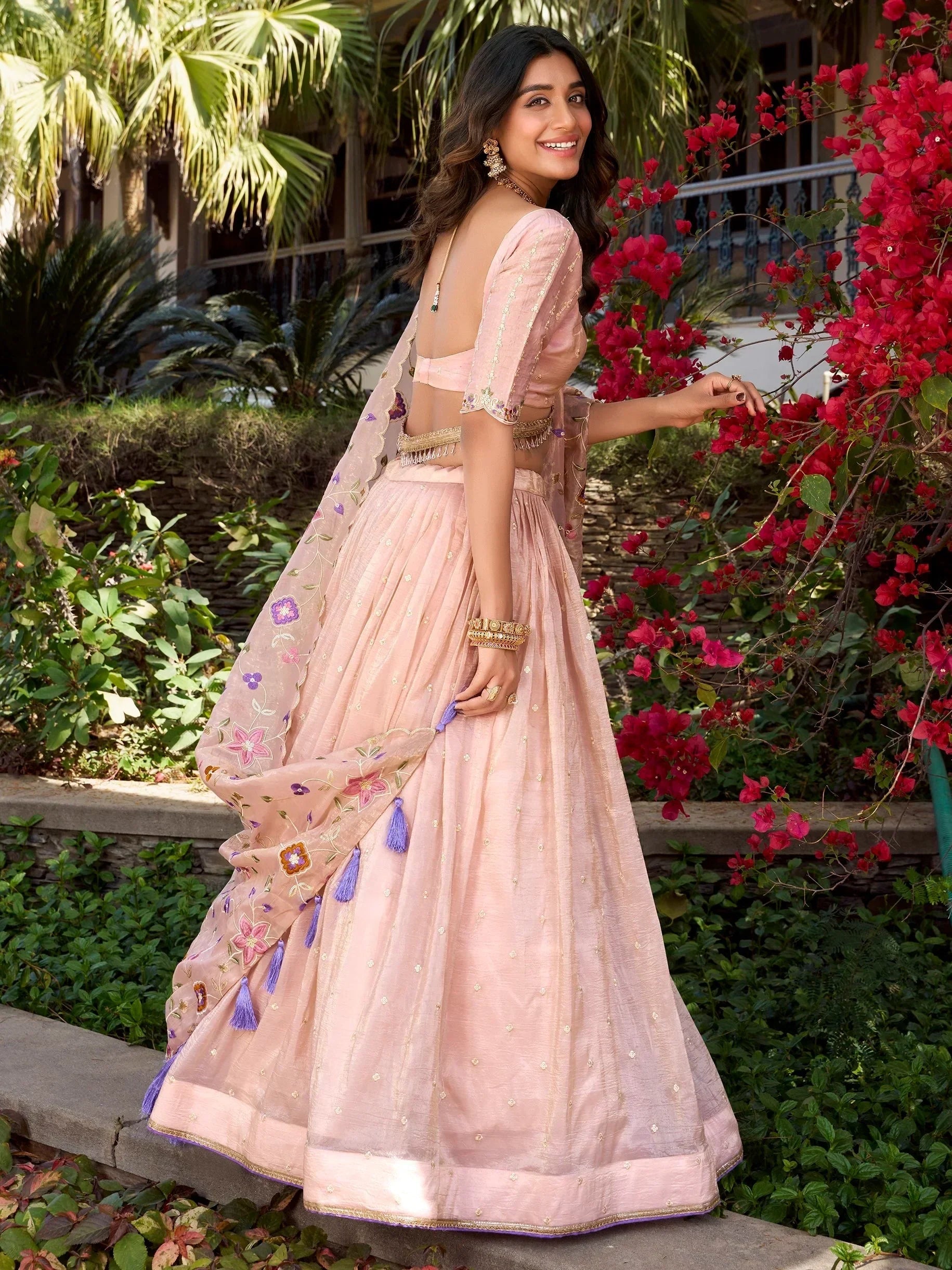 Outstanding Light Pink Floral Embroidery Silk Lehenga Choli With Dupatta