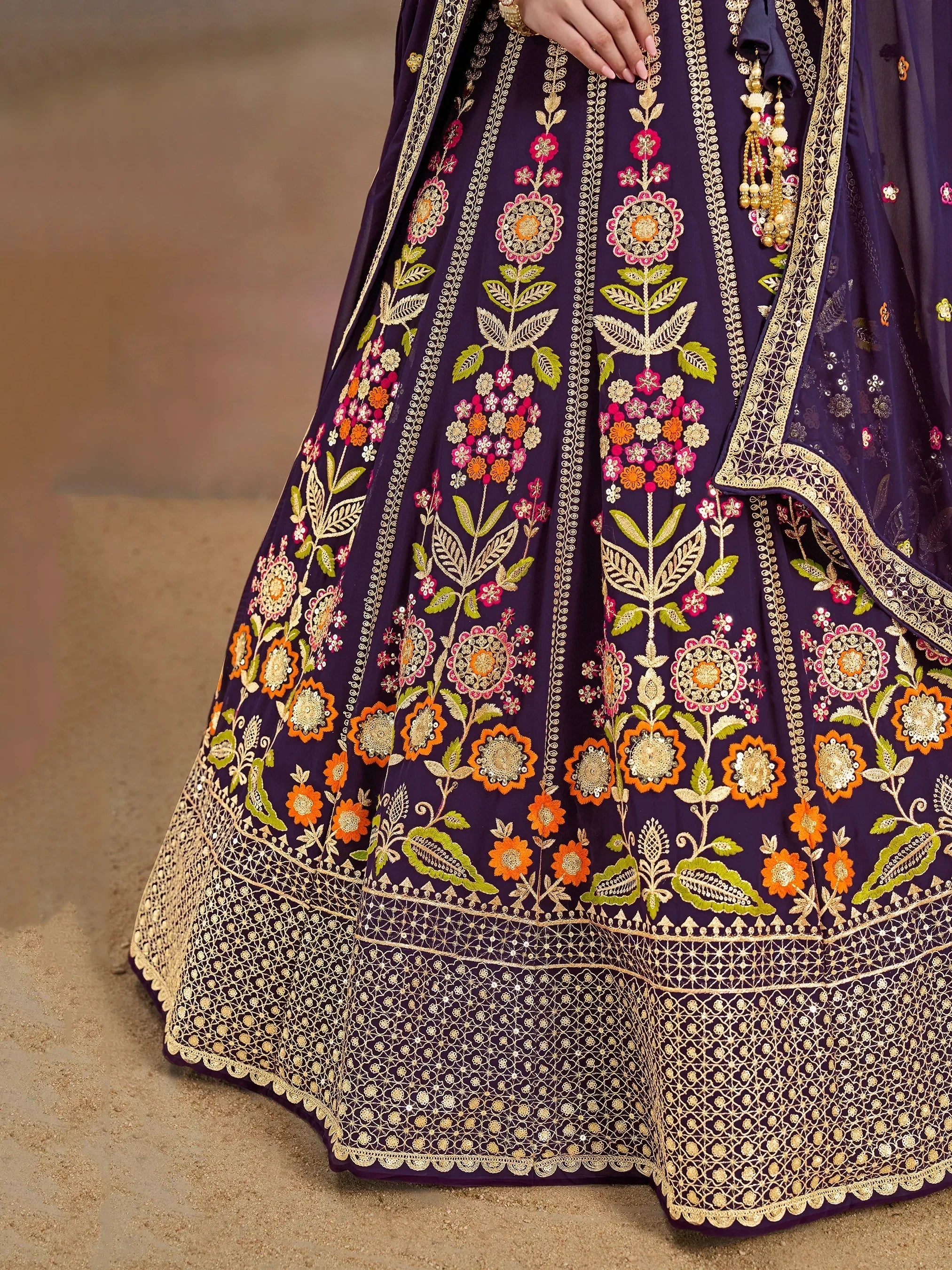 Purple Fantastic Zari Work Georgette Wedding Wear Lehenga Choli