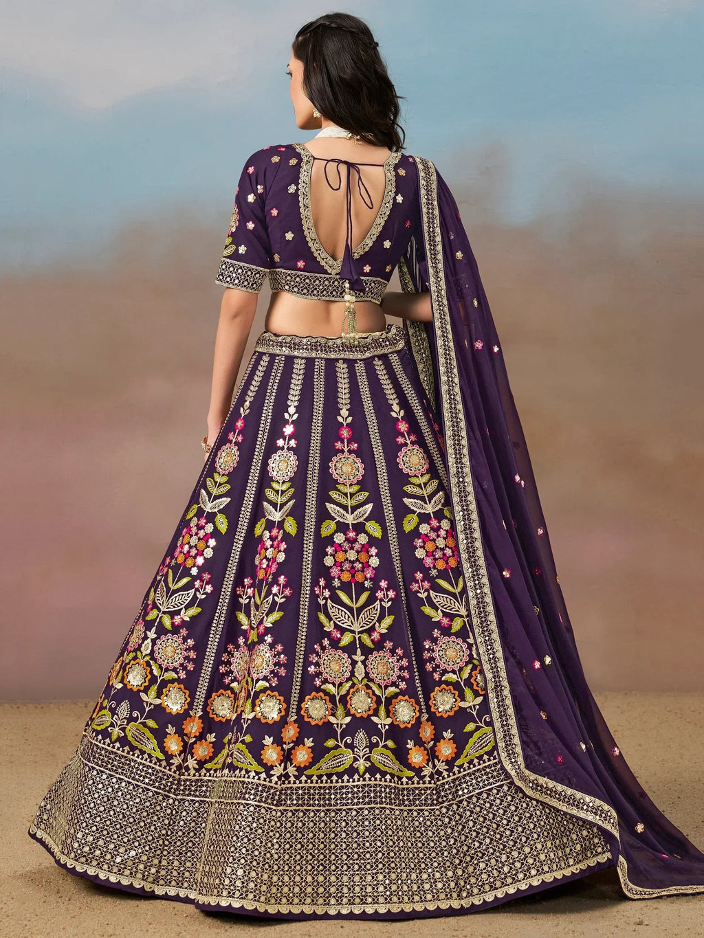 Purple Fantastic Zari Work Georgette Wedding Wear Lehenga Choli