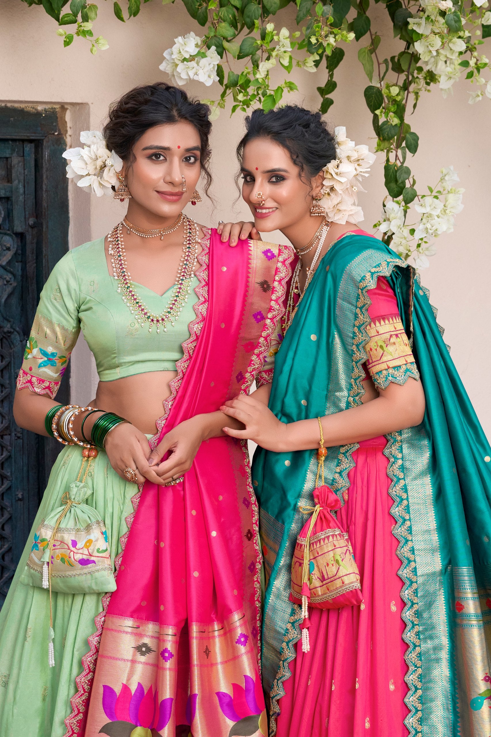 Paithani Jacquard Silk Lehenga Choli with Batwa Bag