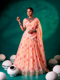 Floral Print Tabby Silk Lehenga Choli