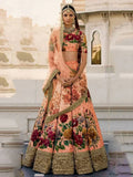 Peach Floral Digital Printed Art Silk Bridal Lehenga Choli