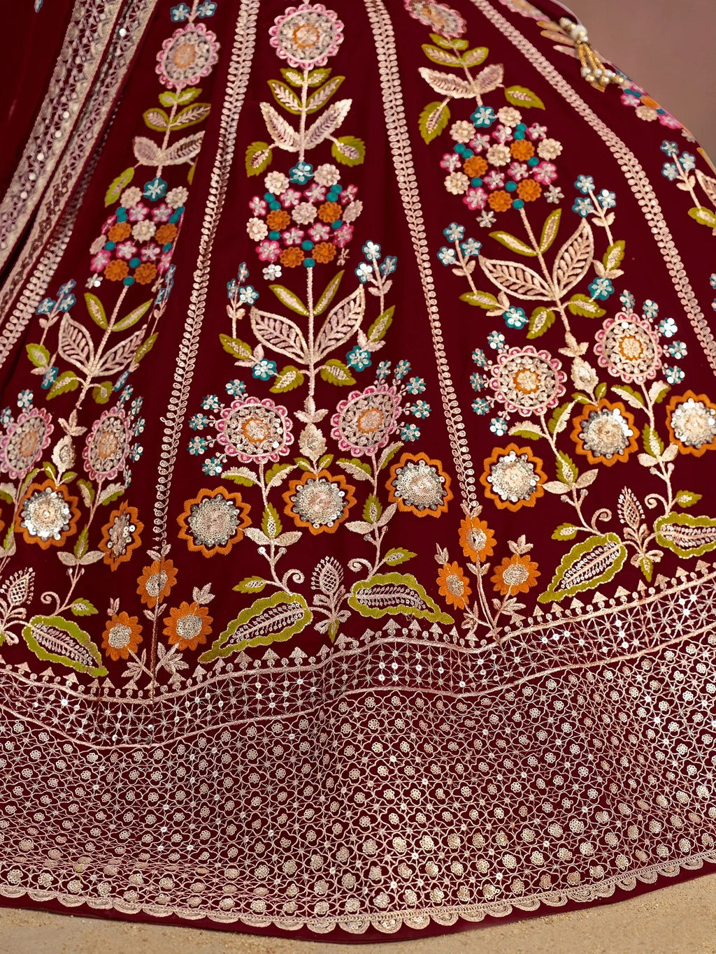 Maroon Fantastic Zari Work Georgette Wedding Wear Lehenga Choli