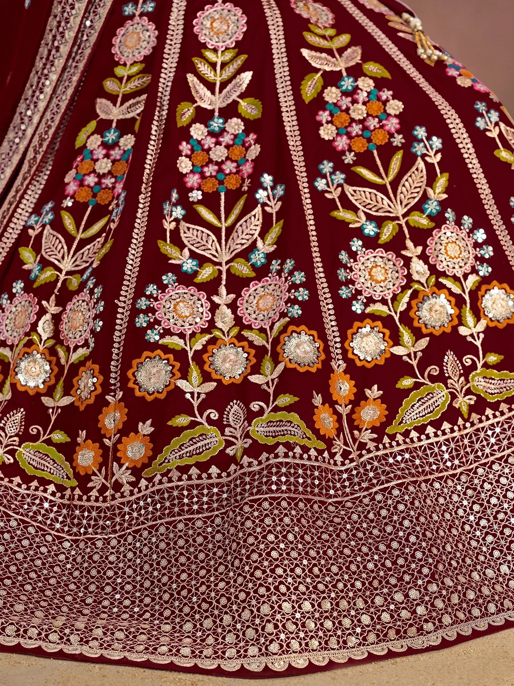 Maroon Fantastic Zari Work Georgette Wedding Wear Lehenga Choli
