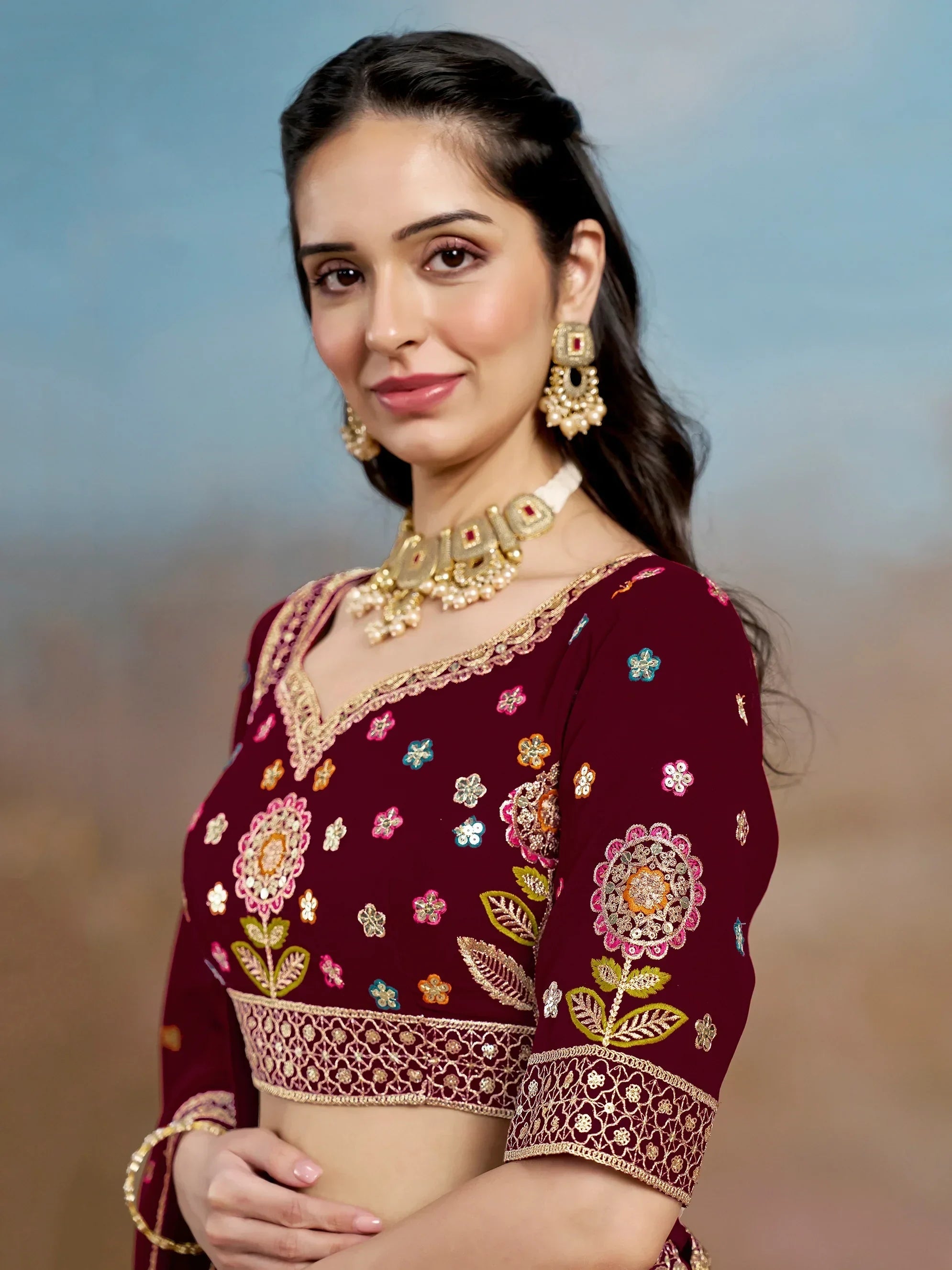 Maroon Fantastic Zari Work Georgette Wedding Wear Lehenga Choli