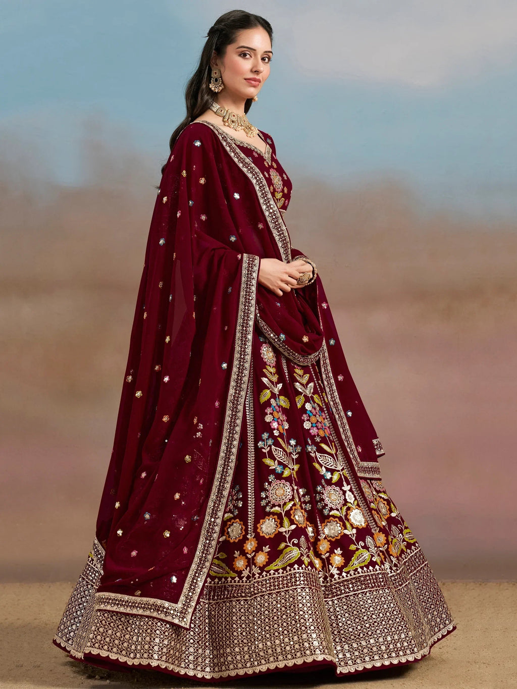 Maroon Fantastic Zari Work Georgette Wedding Wear Lehenga Choli