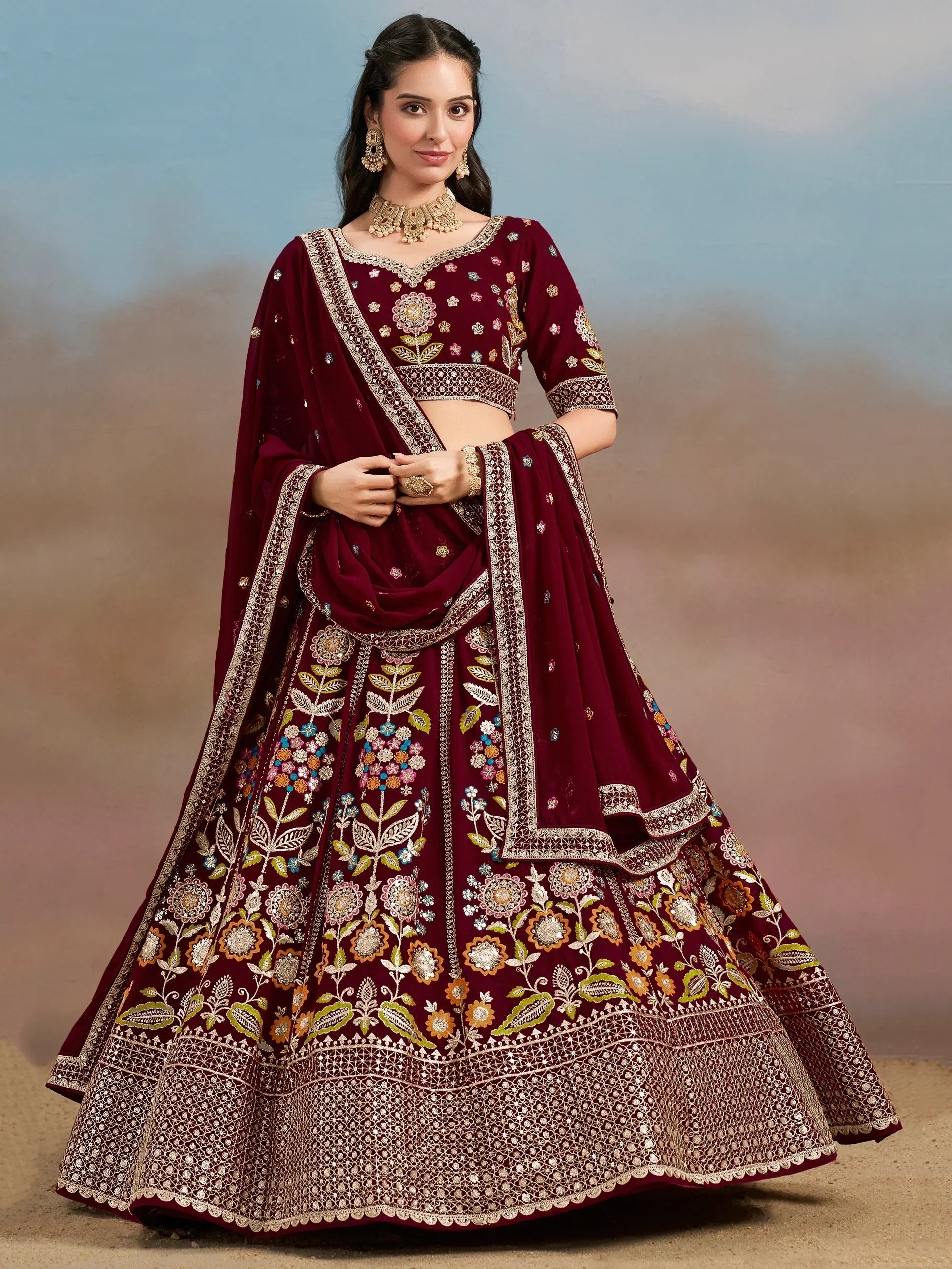 Maroon Fantastic Zari Work Georgette Wedding Wear Lehenga Choli