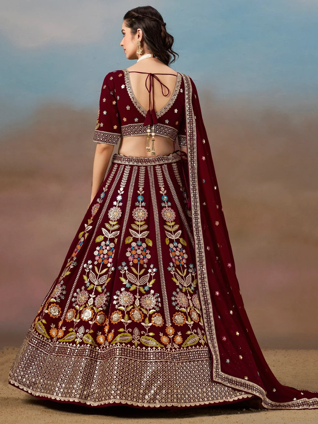 Maroon Fantastic Zari Work Georgette Wedding Wear Lehenga Choli