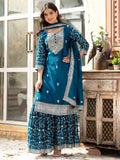 Teal Gorgeous Sequins Chinon Festive Wear Sharara Suit With Dupatta