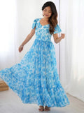 Sky Blue Charming Printed Georgette Casual Wear Dress