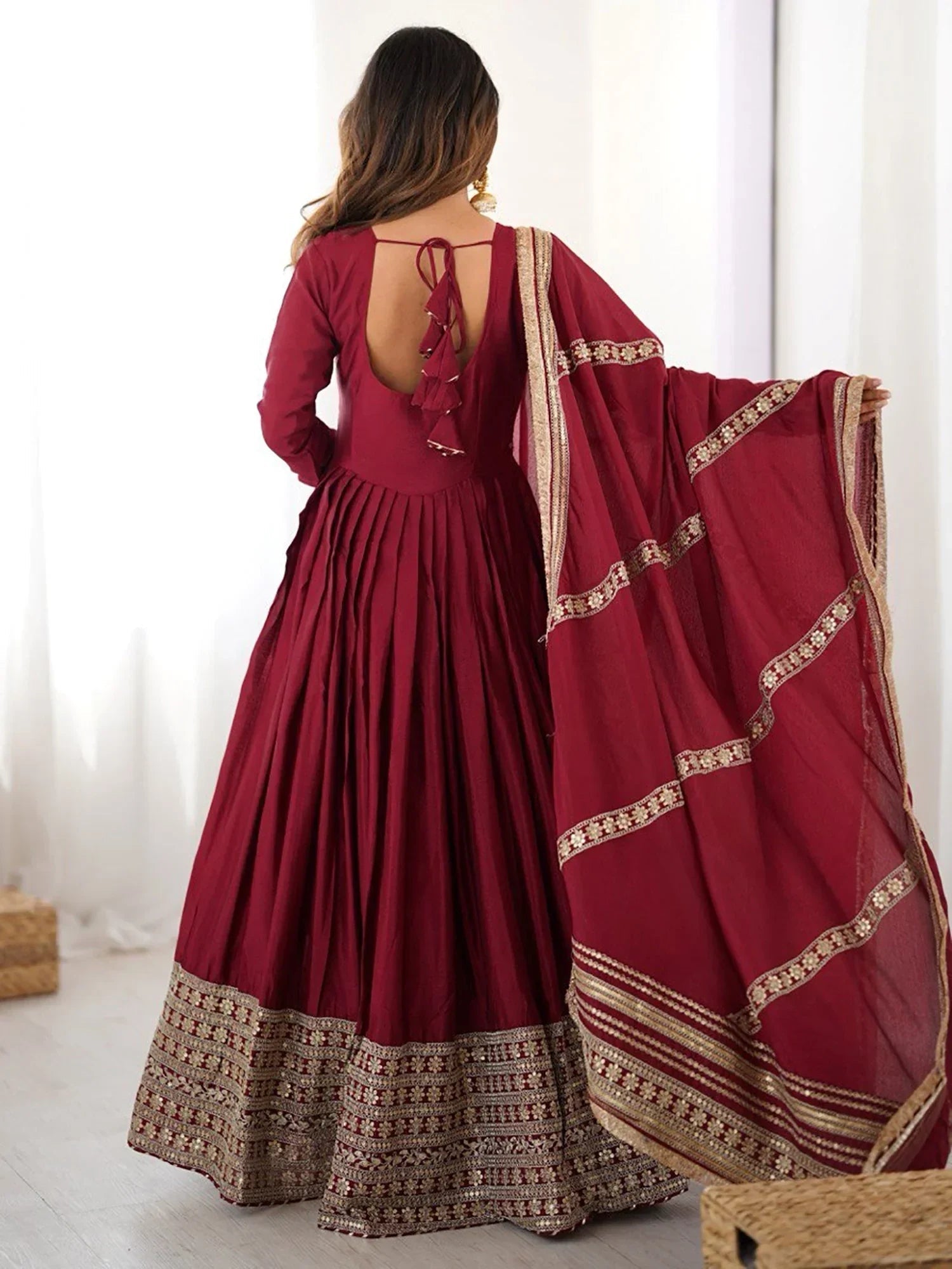Maroon Outstanding Silk Sequins Embroidered Anarkali Suit