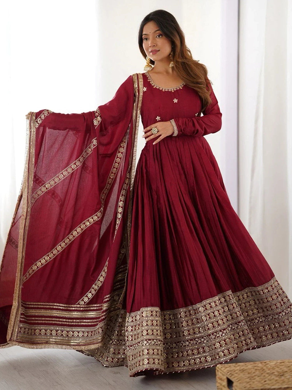 Maroon Outstanding Silk Sequins Embroidered Anarkali Suit