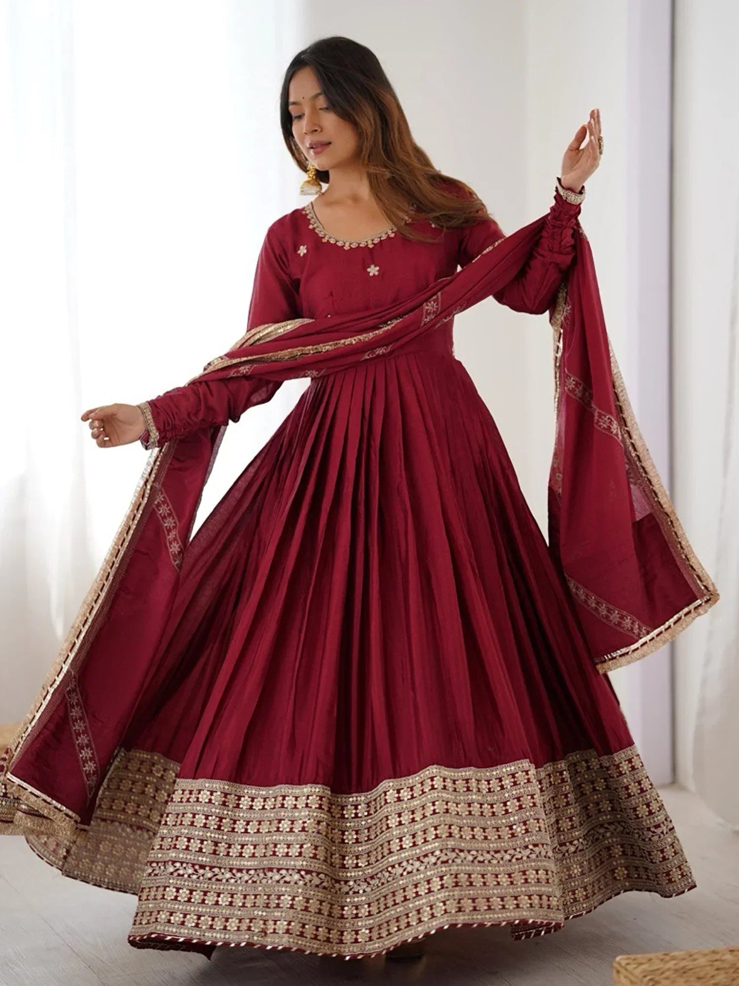 Maroon Outstanding Silk Sequins Embroidered Anarkali Suit
