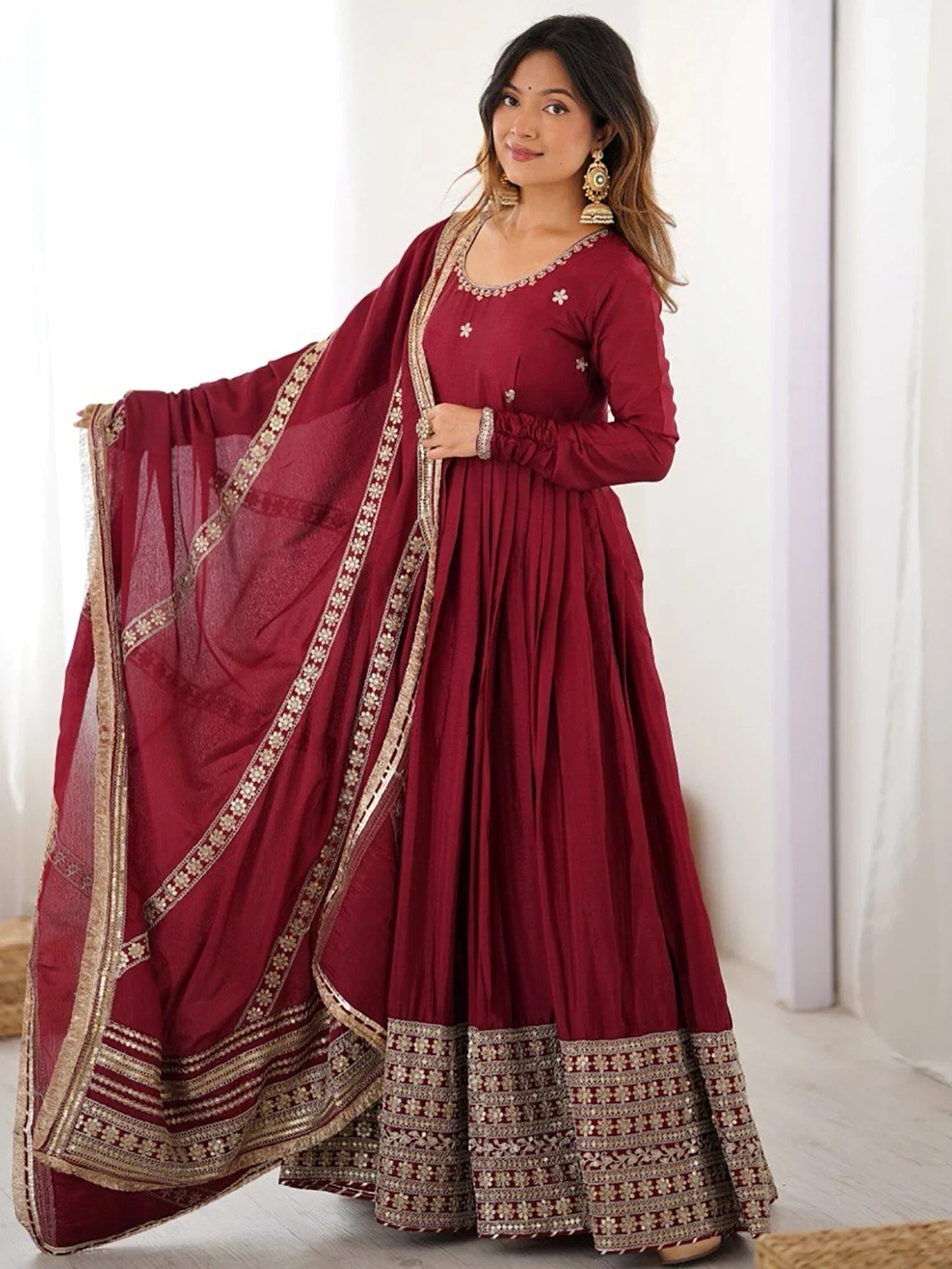 Maroon Outstanding Silk Sequins Embroidered Anarkali Suit