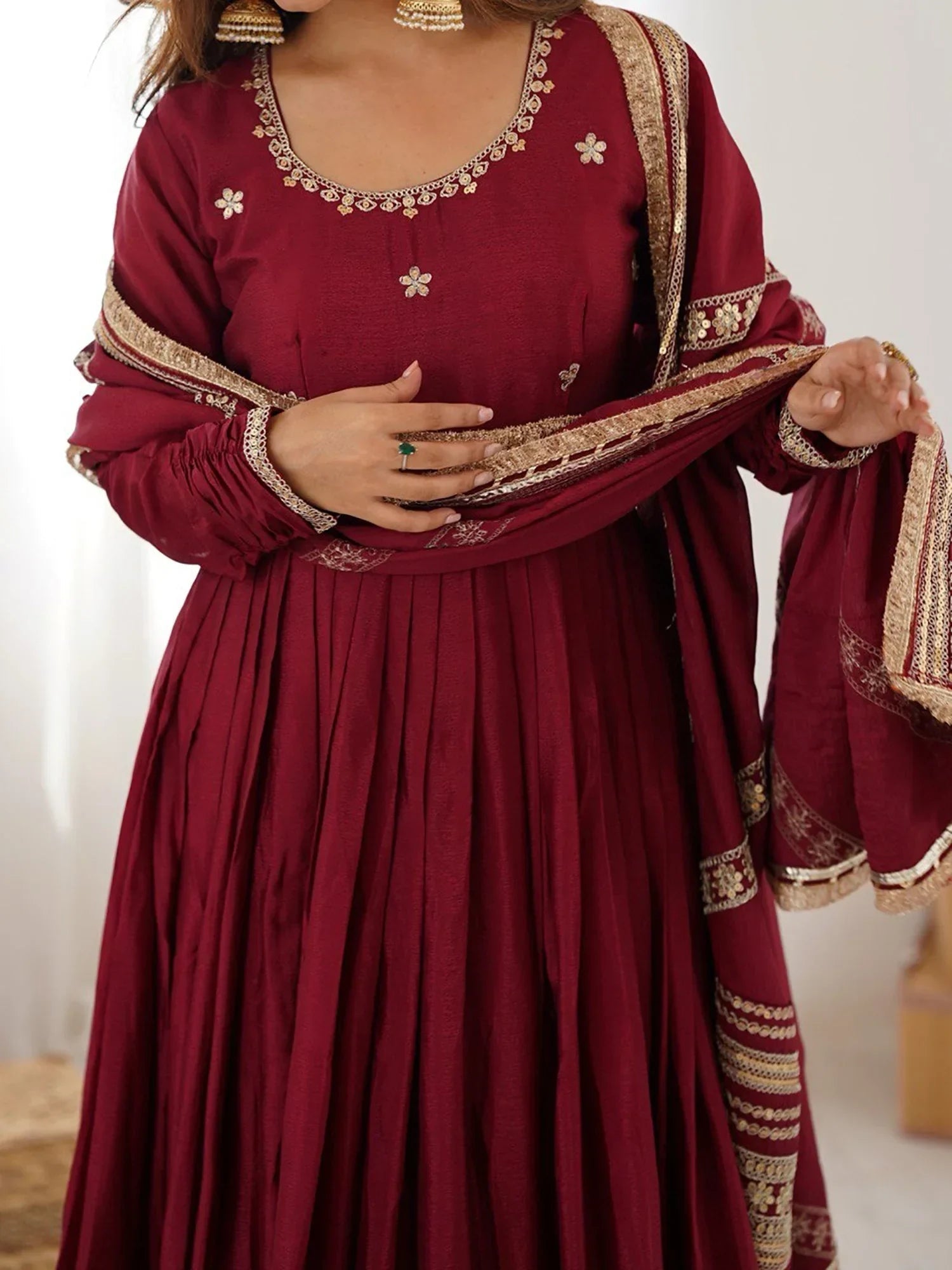 Maroon Outstanding Silk Sequins Embroidered Anarkali Suit
