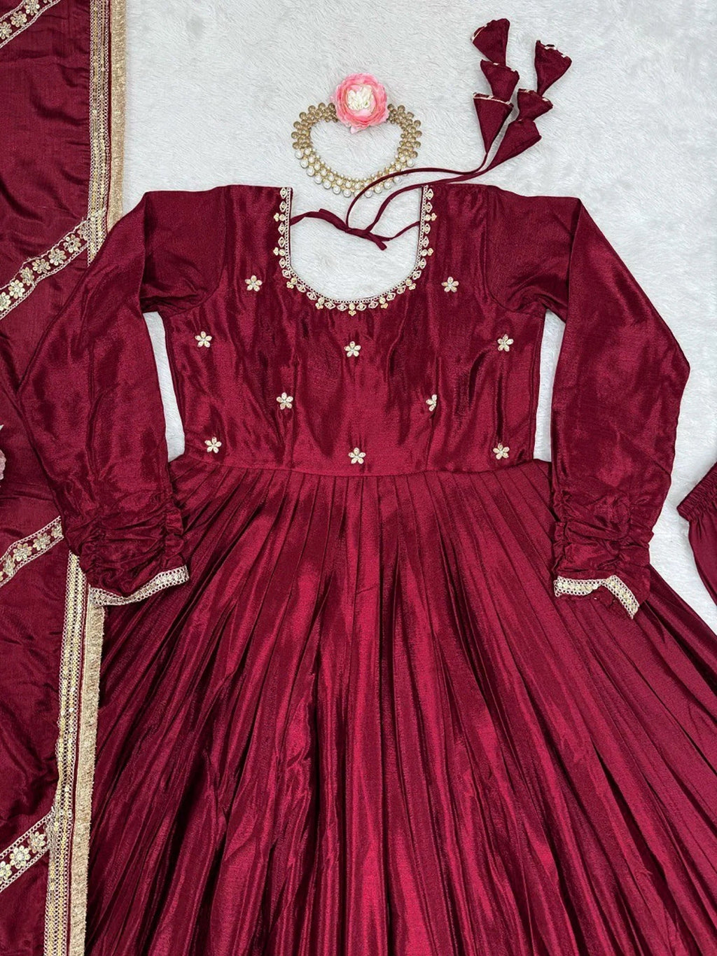 Maroon Outstanding Silk Sequins Embroidered Anarkali Suit