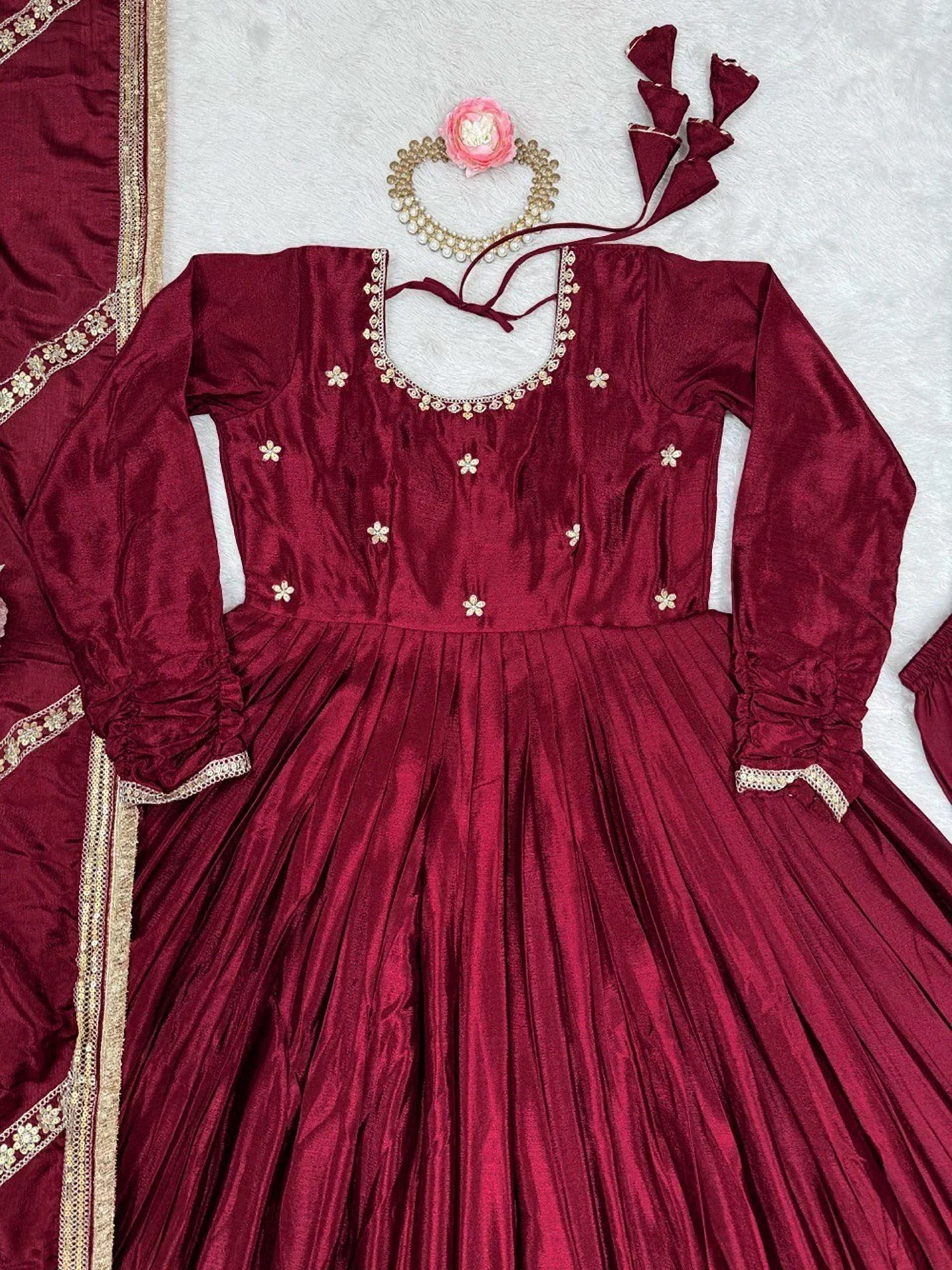Maroon Outstanding Silk Sequins Embroidered Anarkali Suit
