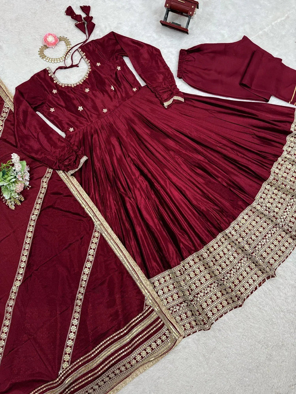 Maroon Outstanding Silk Sequins Embroidered Anarkali Suit