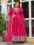 Pink Lovely Embroidered Silk Festival Wear Gown With Dupatta