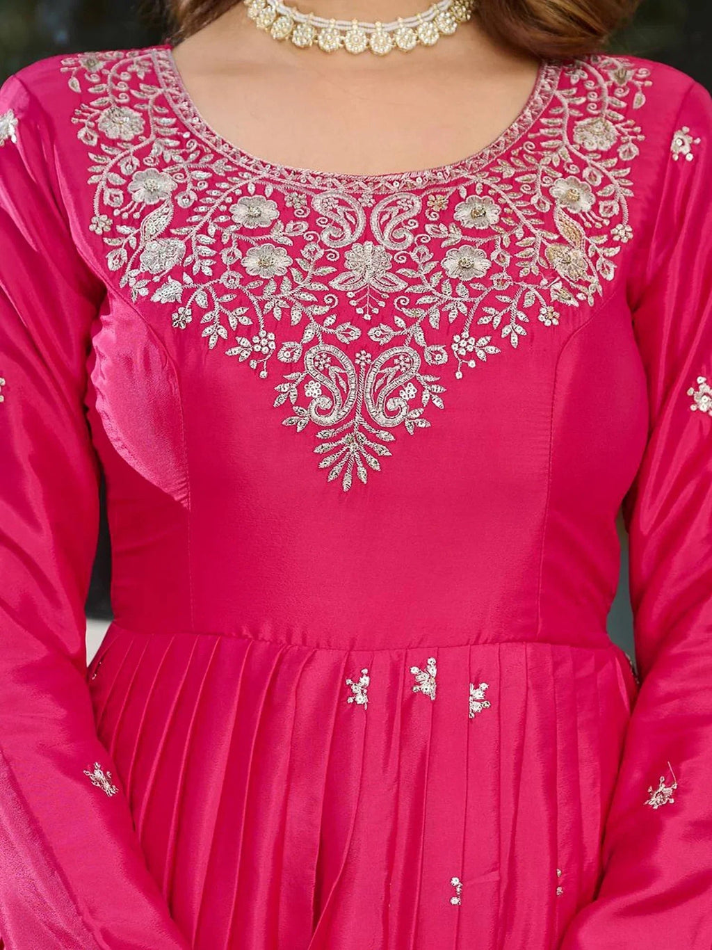 Pink Lovely Embroidered Silk Festival Wear Gown With Dupatta