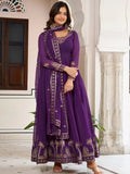 Purple Lovely Embroidered Georgette Function Wear Gown With Dupatta