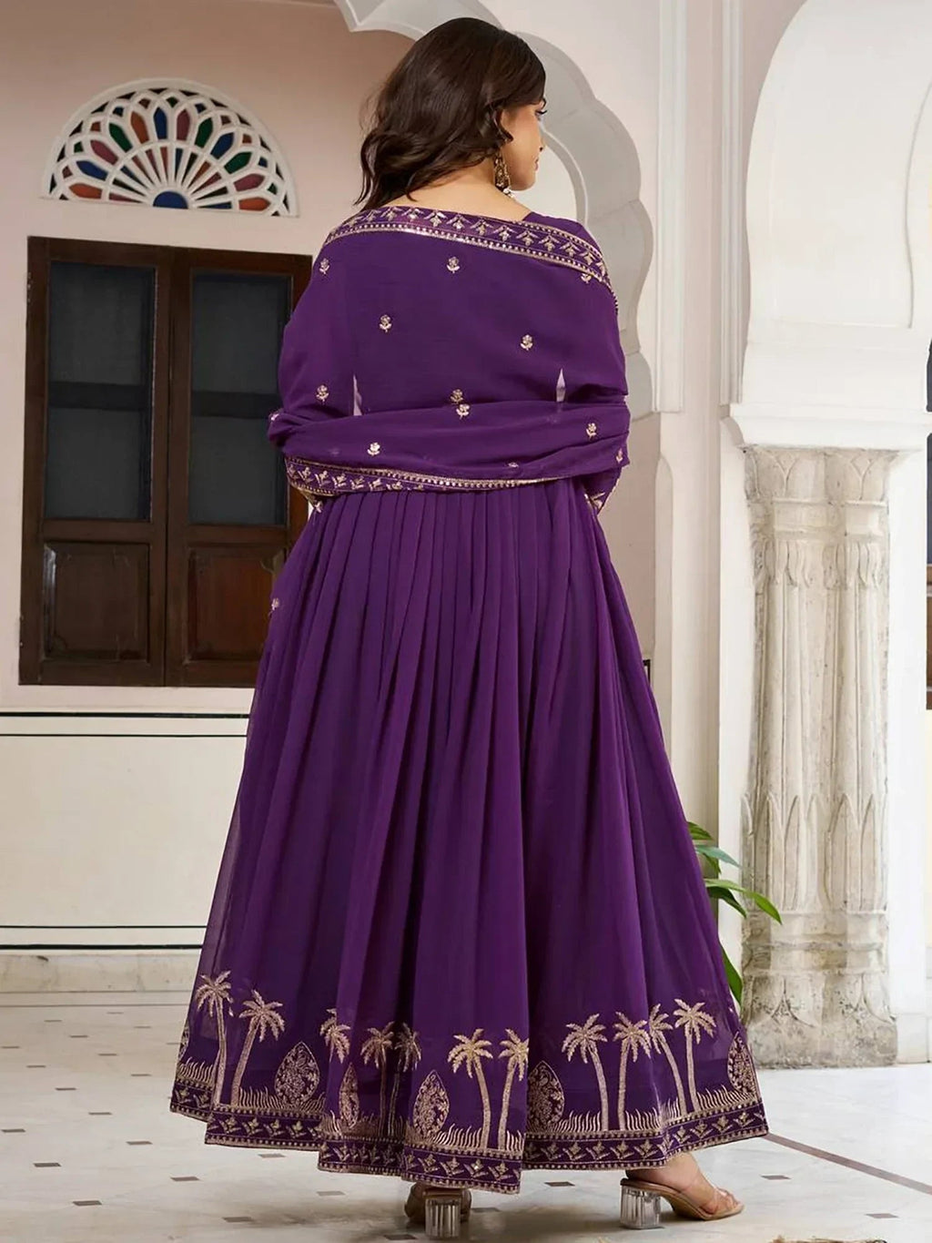 Purple Lovely Embroidered Georgette Function Wear Gown With Dupatta
