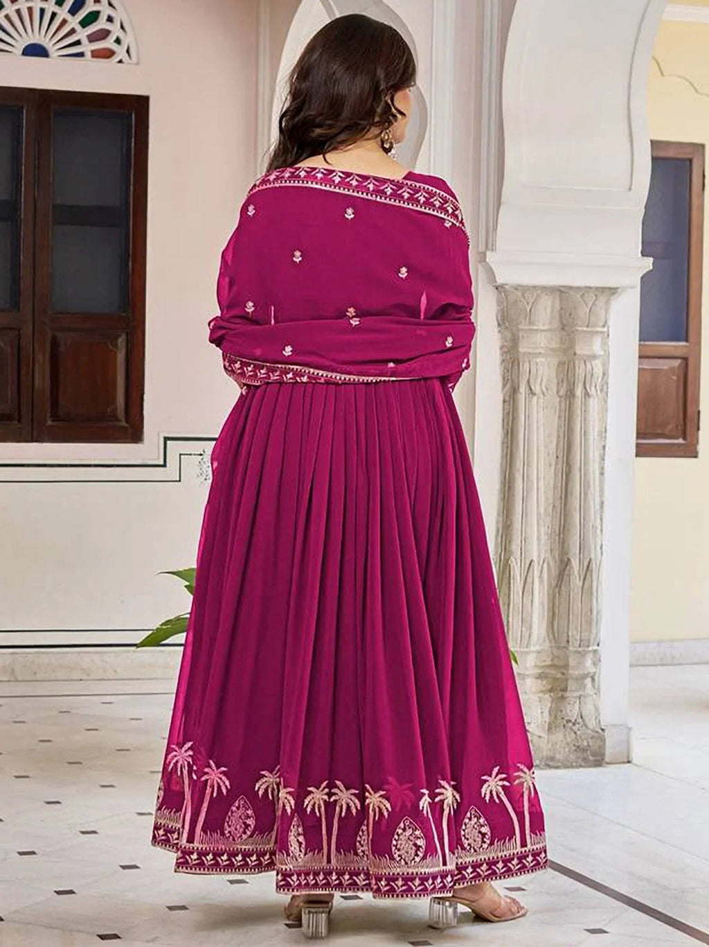 Pink Lovely Embroidered Georgette Function Wear Gown With Dupatta