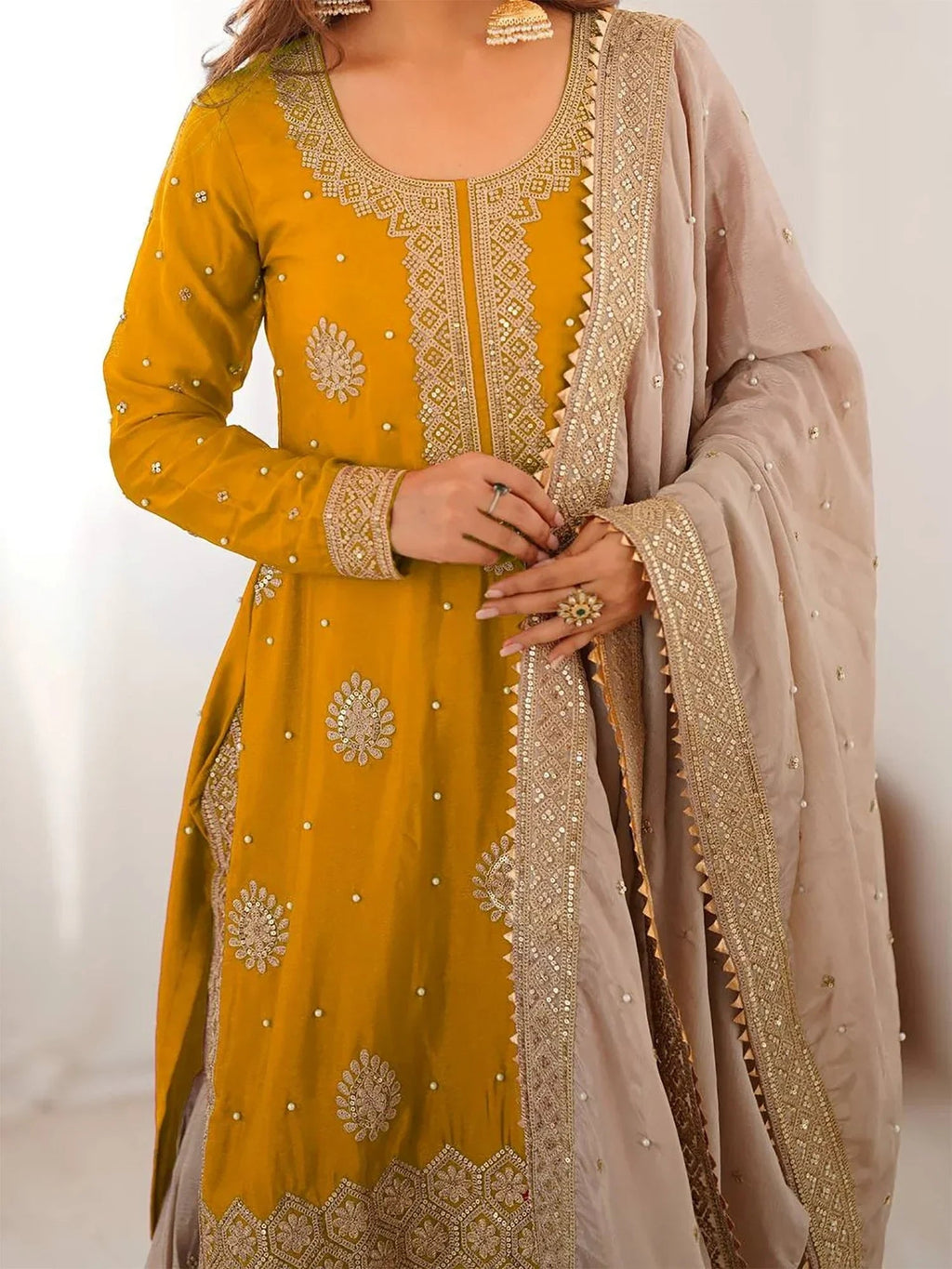 Yellow Gorgeous Embroidered Silk Festival Wear Sharara Suit With Dupatta