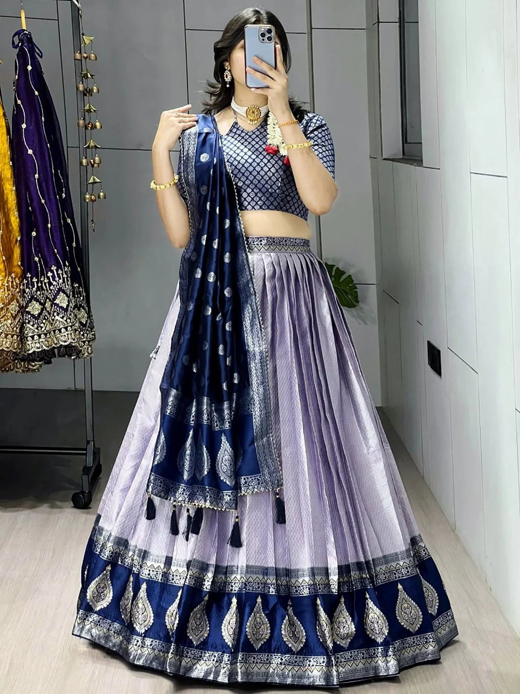 Purple Great And Zari Weaving Silk Wedding Wear Lehenga Choli