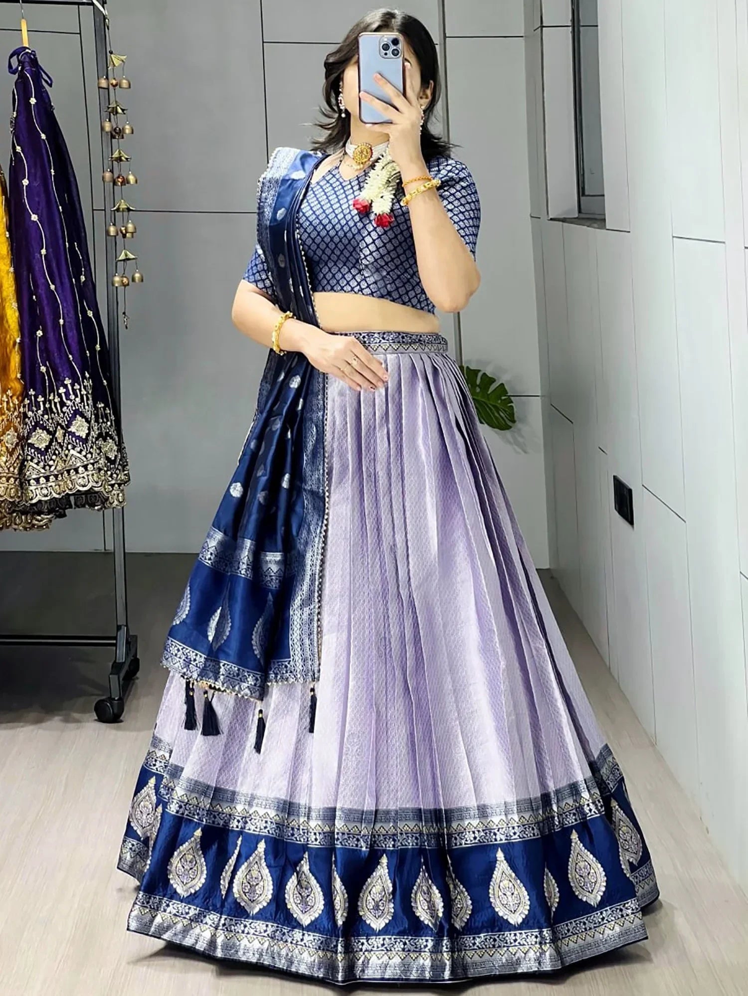 Purple Great And Zari Weaving Silk Wedding Wear Lehenga Choli