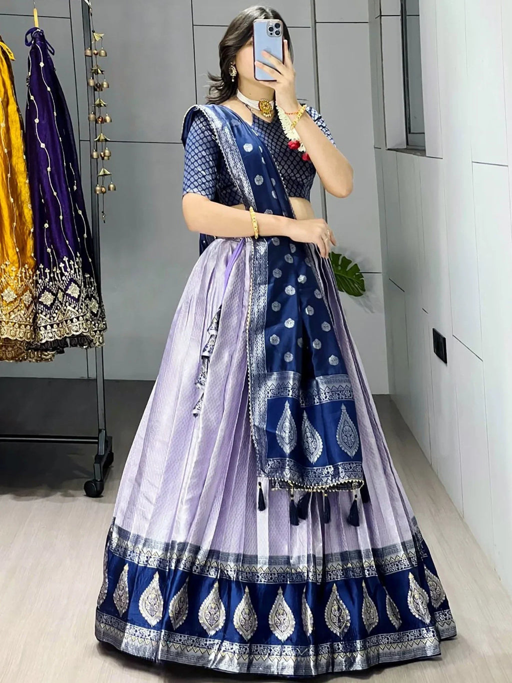 Purple Great And Zari Weaving Silk Wedding Wear Lehenga Choli