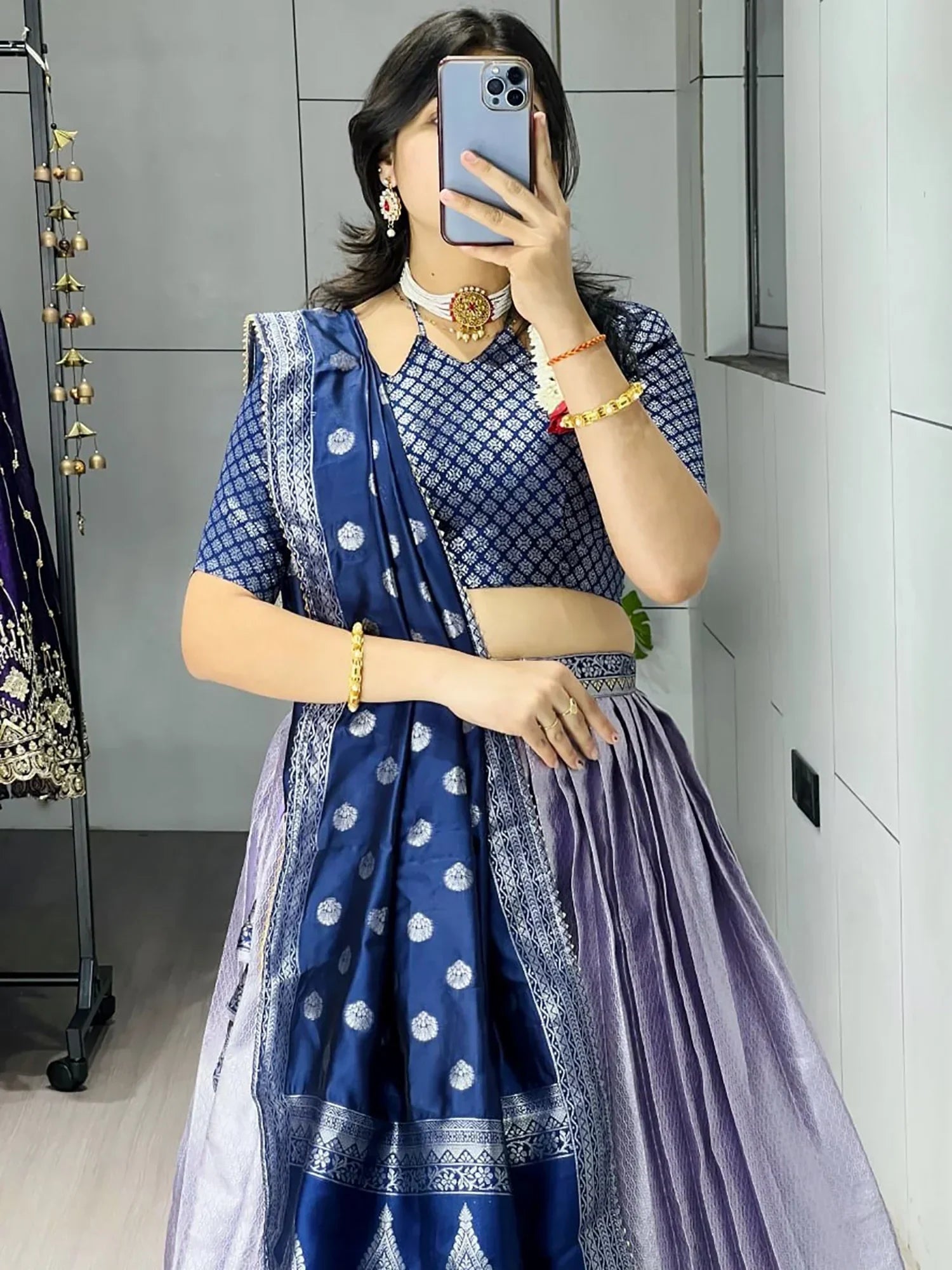 Purple Great And Zari Weaving Silk Wedding Wear Lehenga Choli
