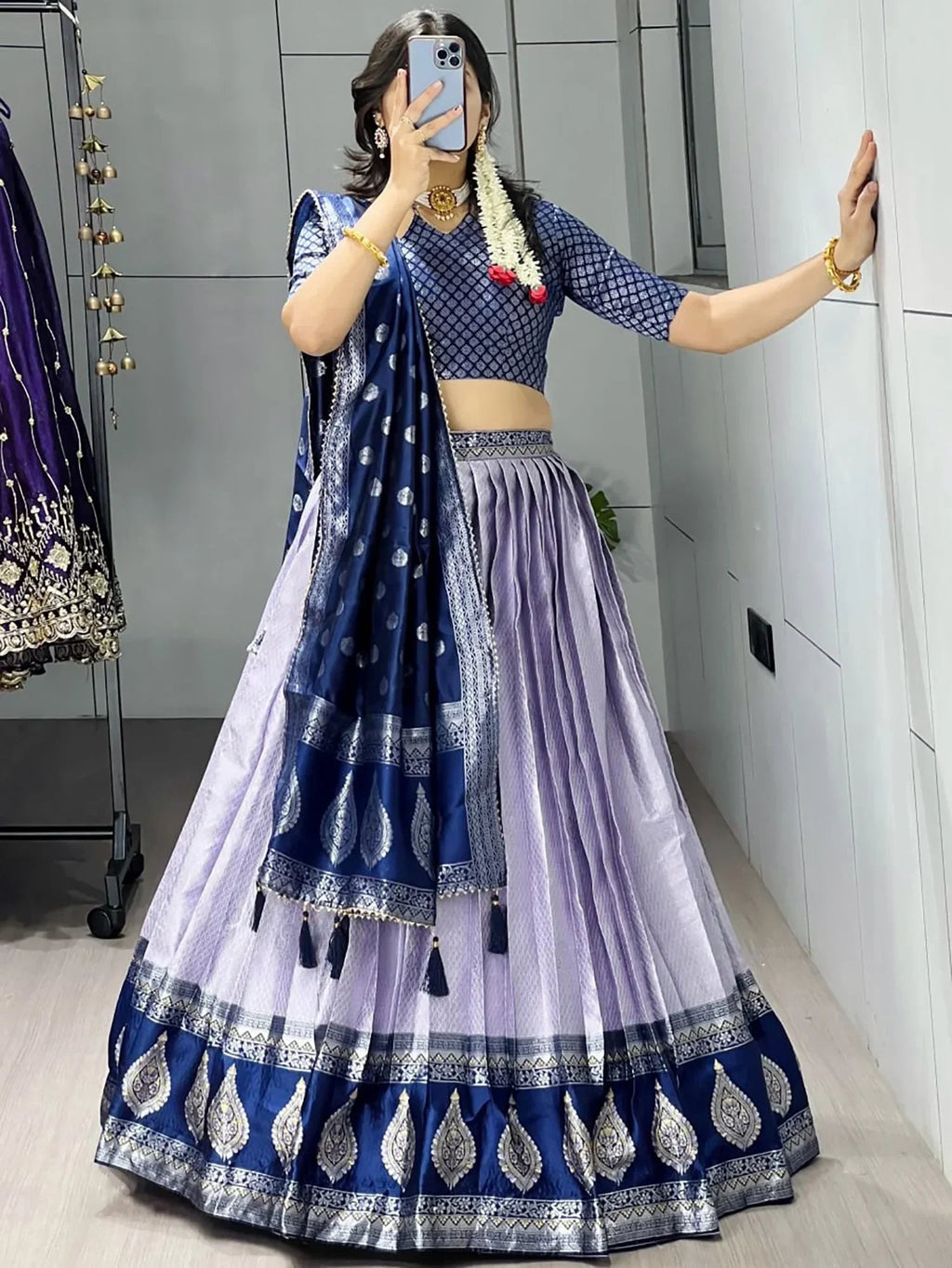 Purple Great And Zari Weaving Silk Wedding Wear Lehenga Choli