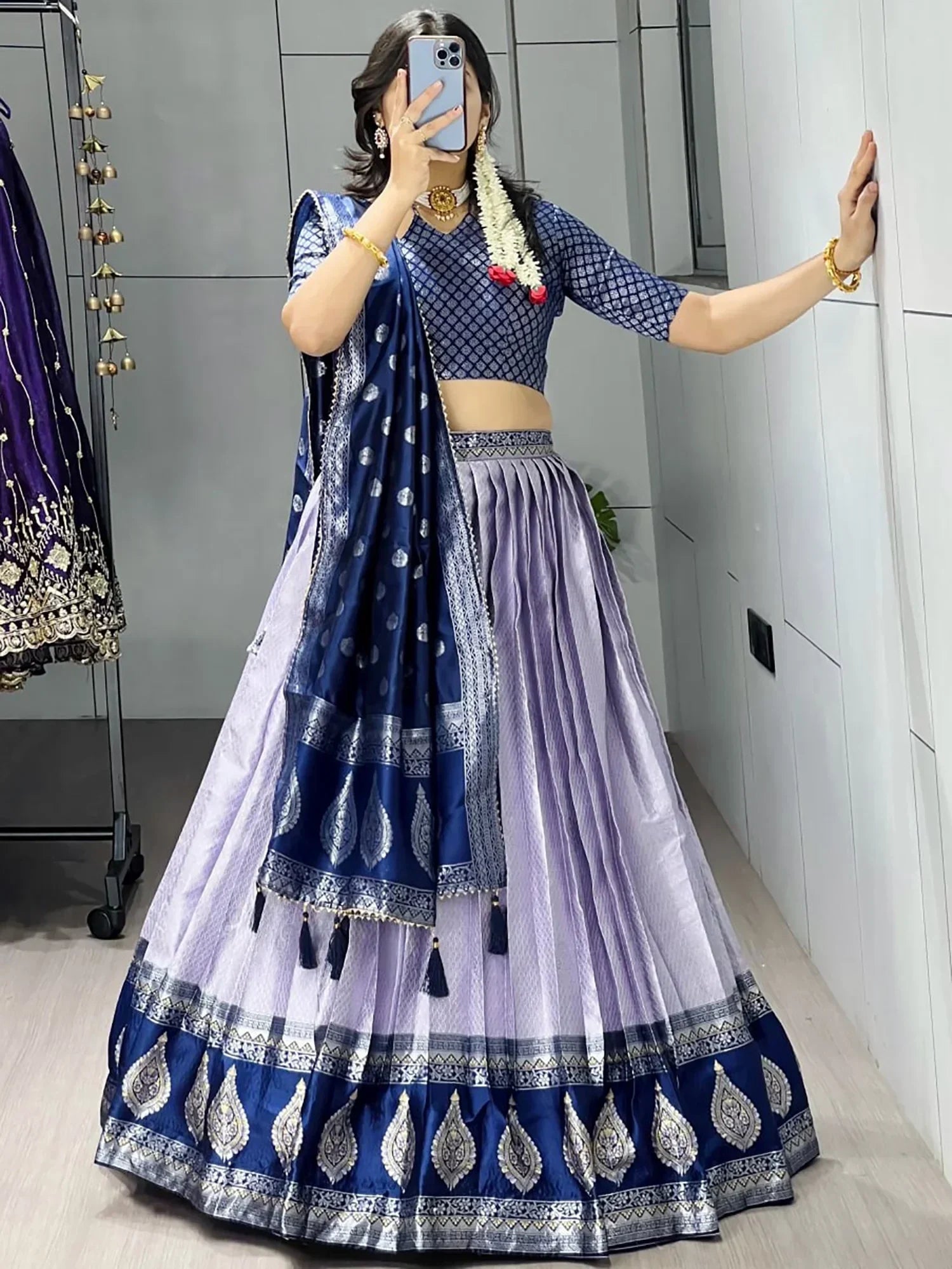 Purple Great And Zari Weaving Silk Wedding Wear Lehenga Choli