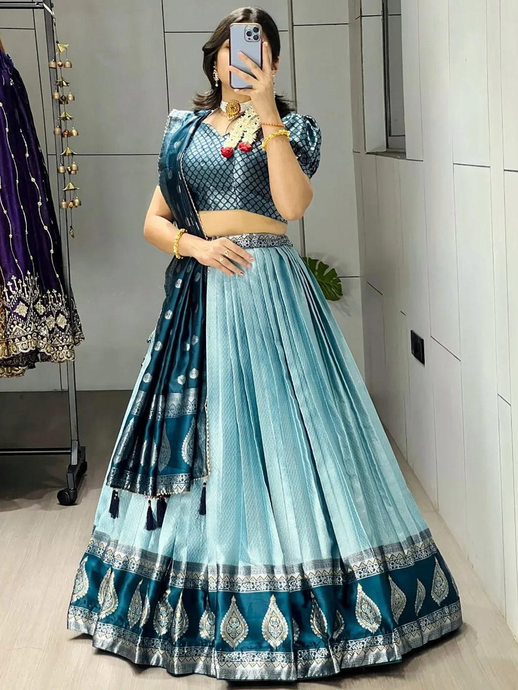 Blue Great And Zari Weaving Silk Wedding Wear Lehenga Choli