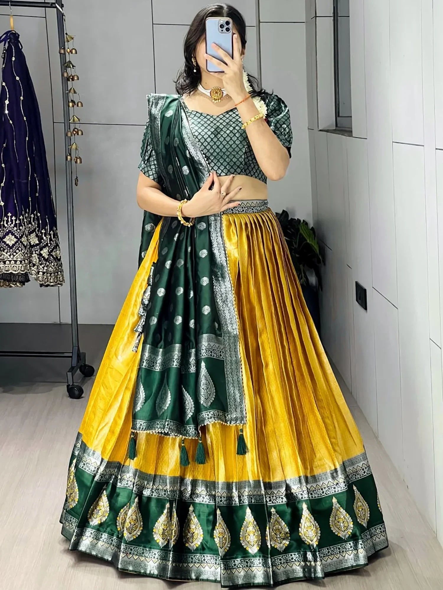 Yellow Great And Zari Weaving Silk Wedding Wear Lehenga Choli