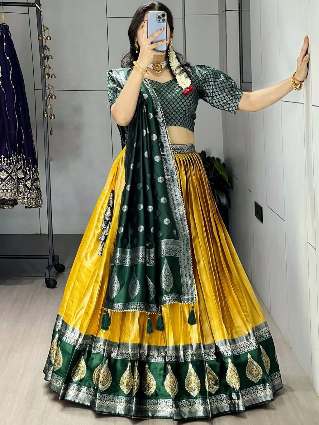 Yellow Great And Zari Weaving Silk Wedding Wear Lehenga Choli