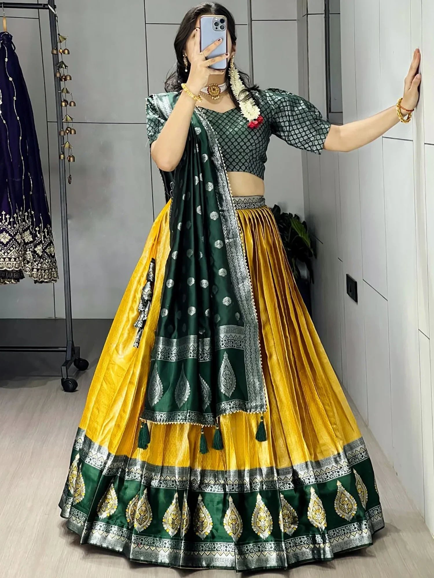 Yellow Great And Zari Weaving Silk Wedding Wear Lehenga Choli