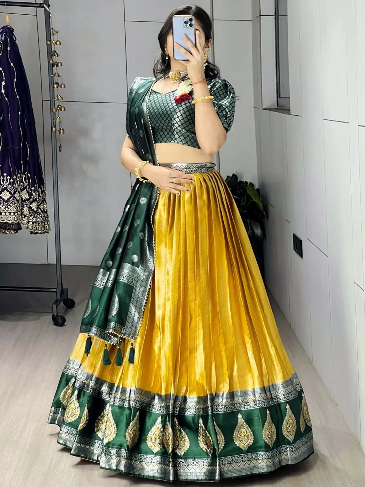 Yellow Great And Zari Weaving Silk Wedding Wear Lehenga Choli