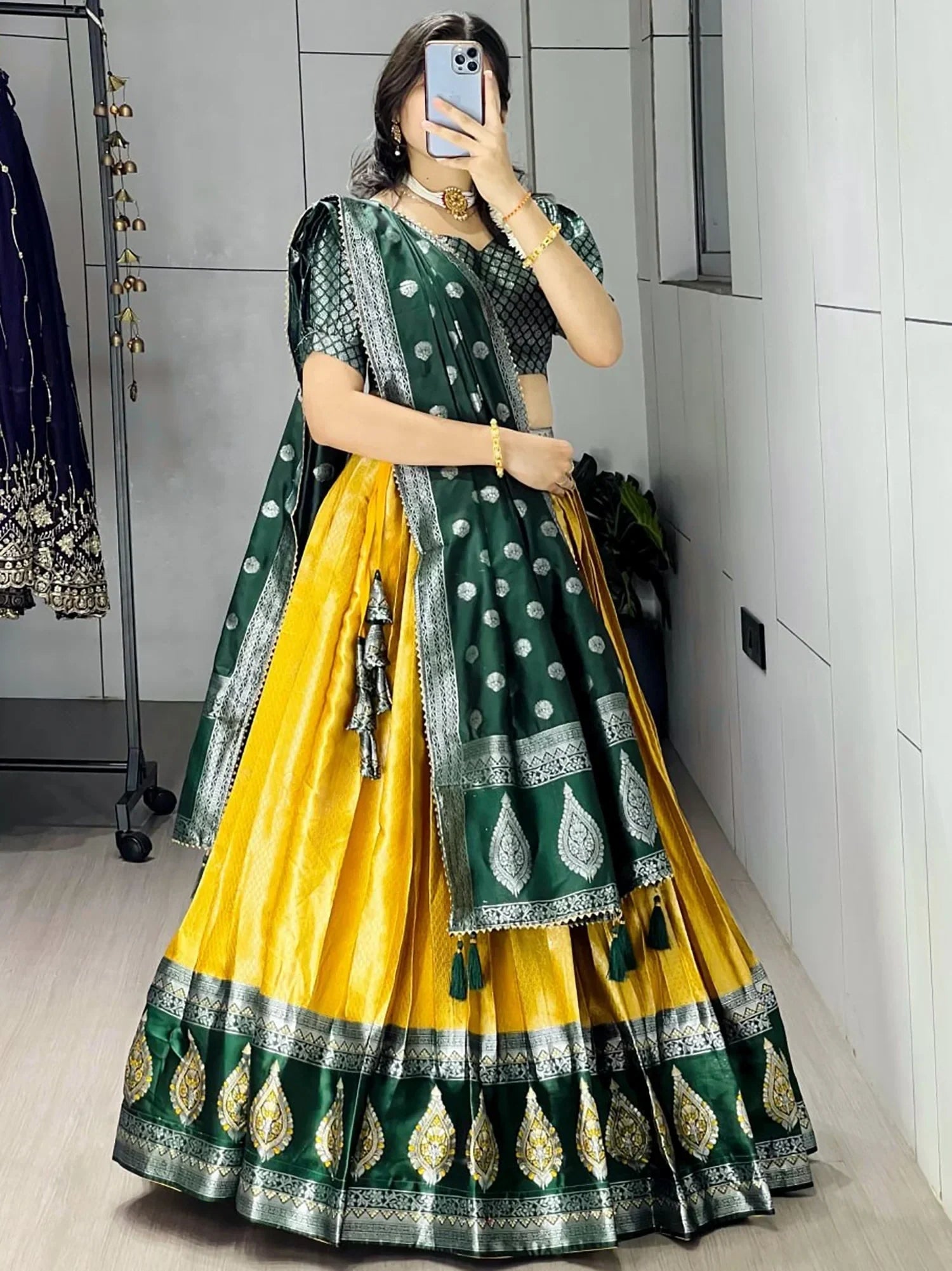 Yellow Great And Zari Weaving Silk Wedding Wear Lehenga Choli