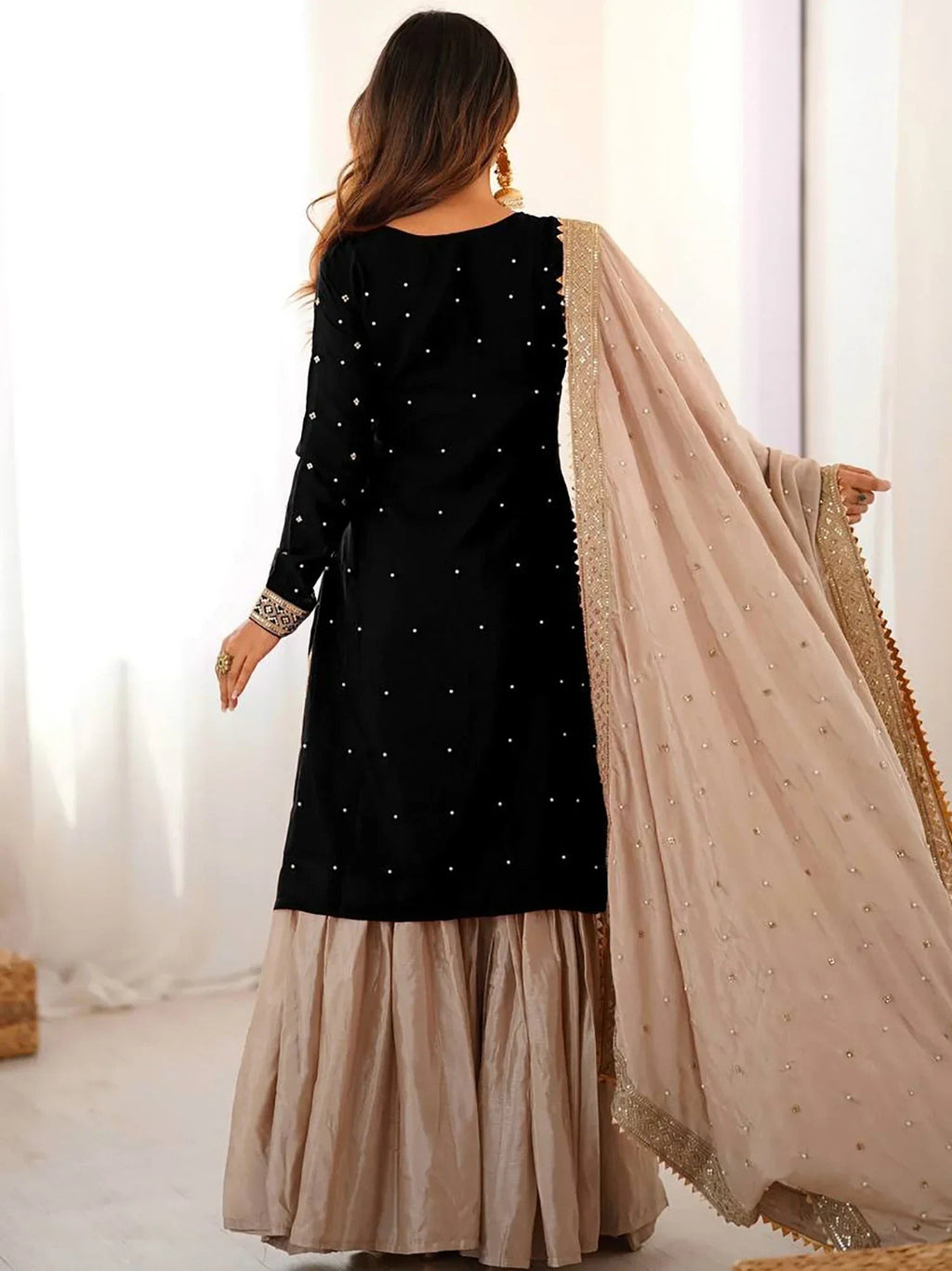Black Gorgeous Embroidered Silk Festival Wear Sharara Suit With Dupatta