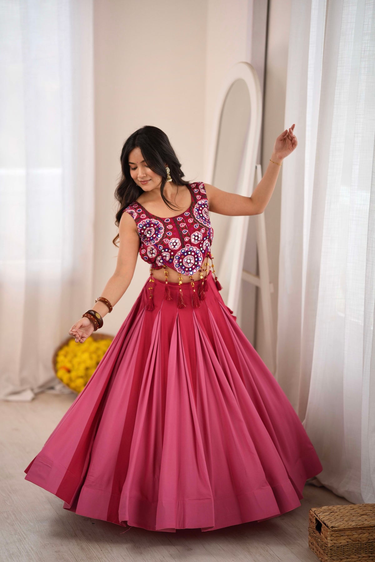 Pink Reyon Lehenga Choli with Heavy Thread Work Blouse