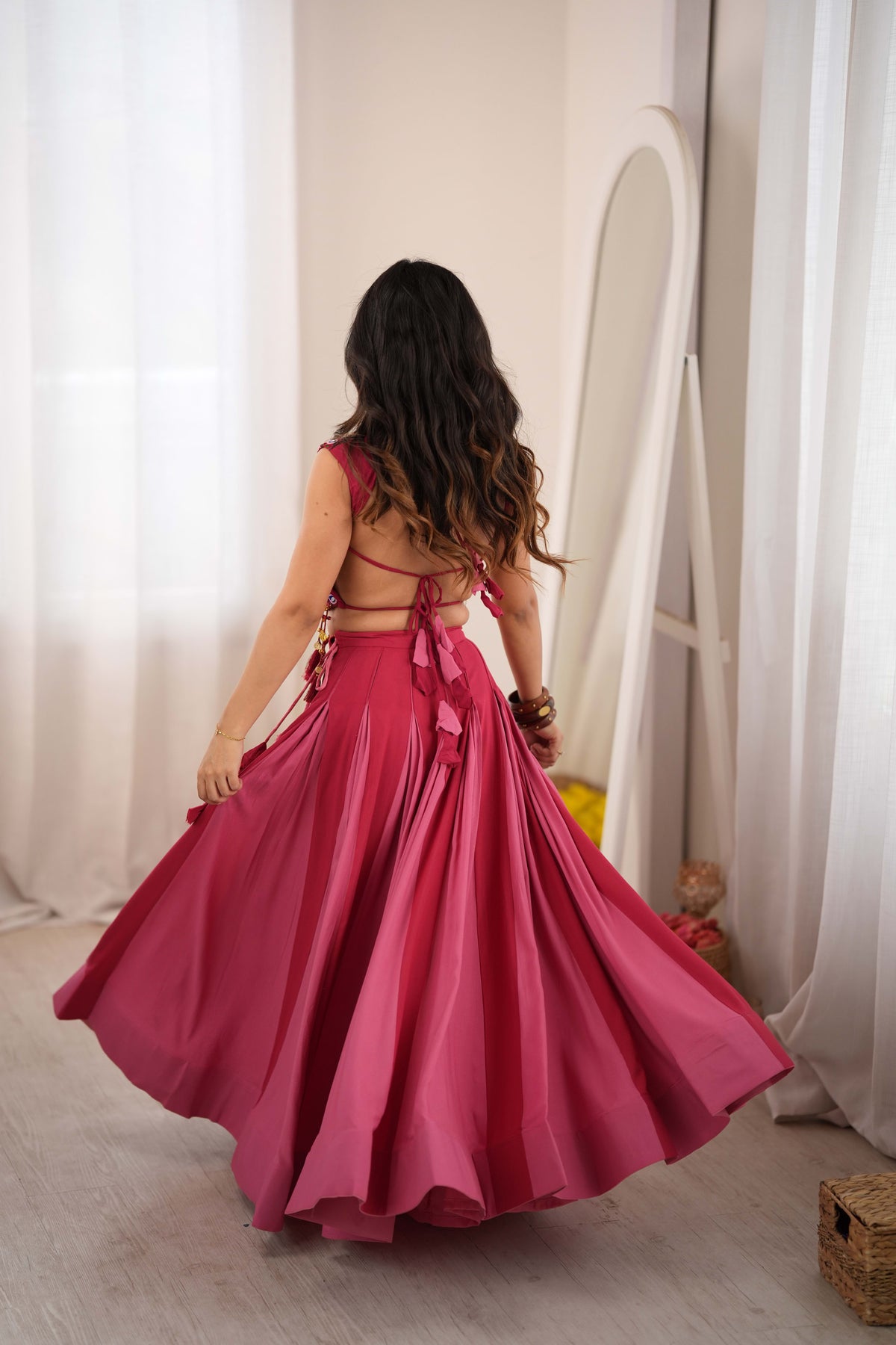 Pink Reyon Lehenga Choli with Heavy Thread Work Blouse