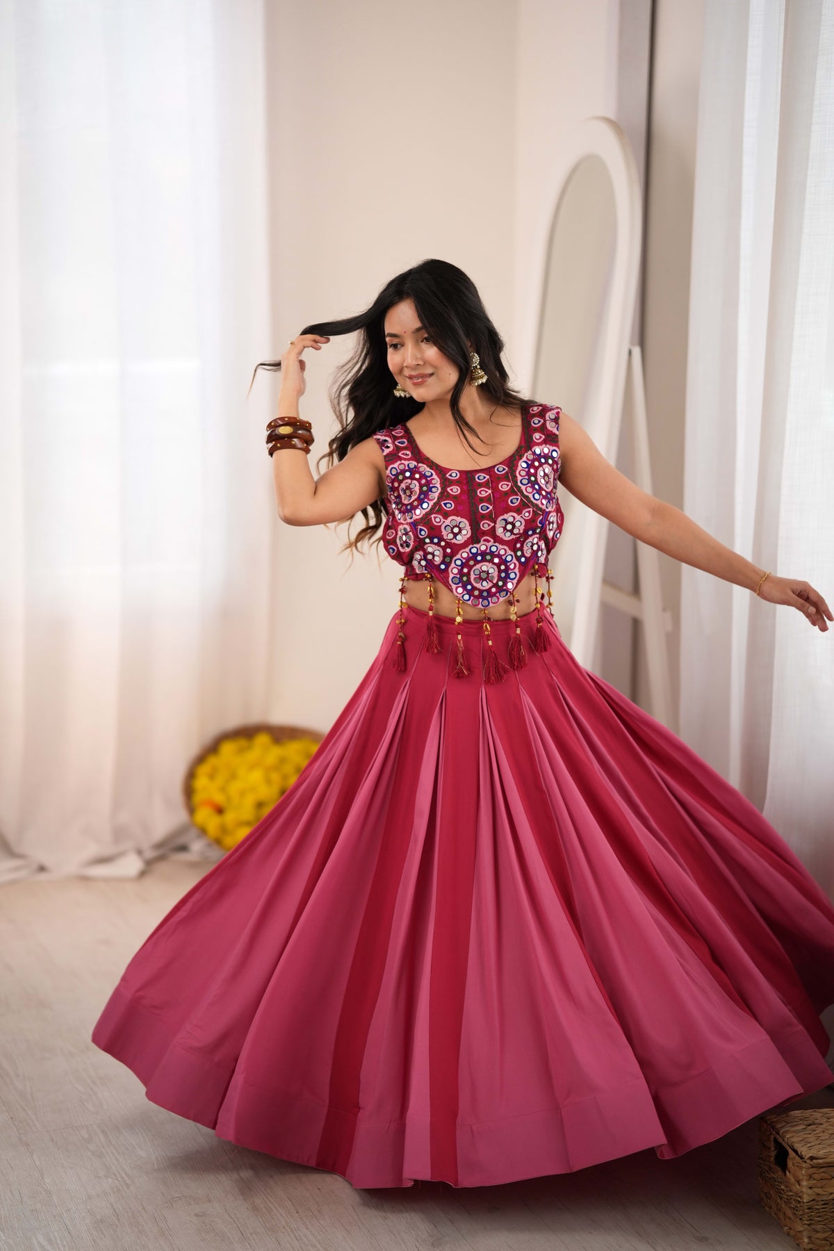 Pink Reyon Lehenga Choli with Heavy Thread Work Blouse