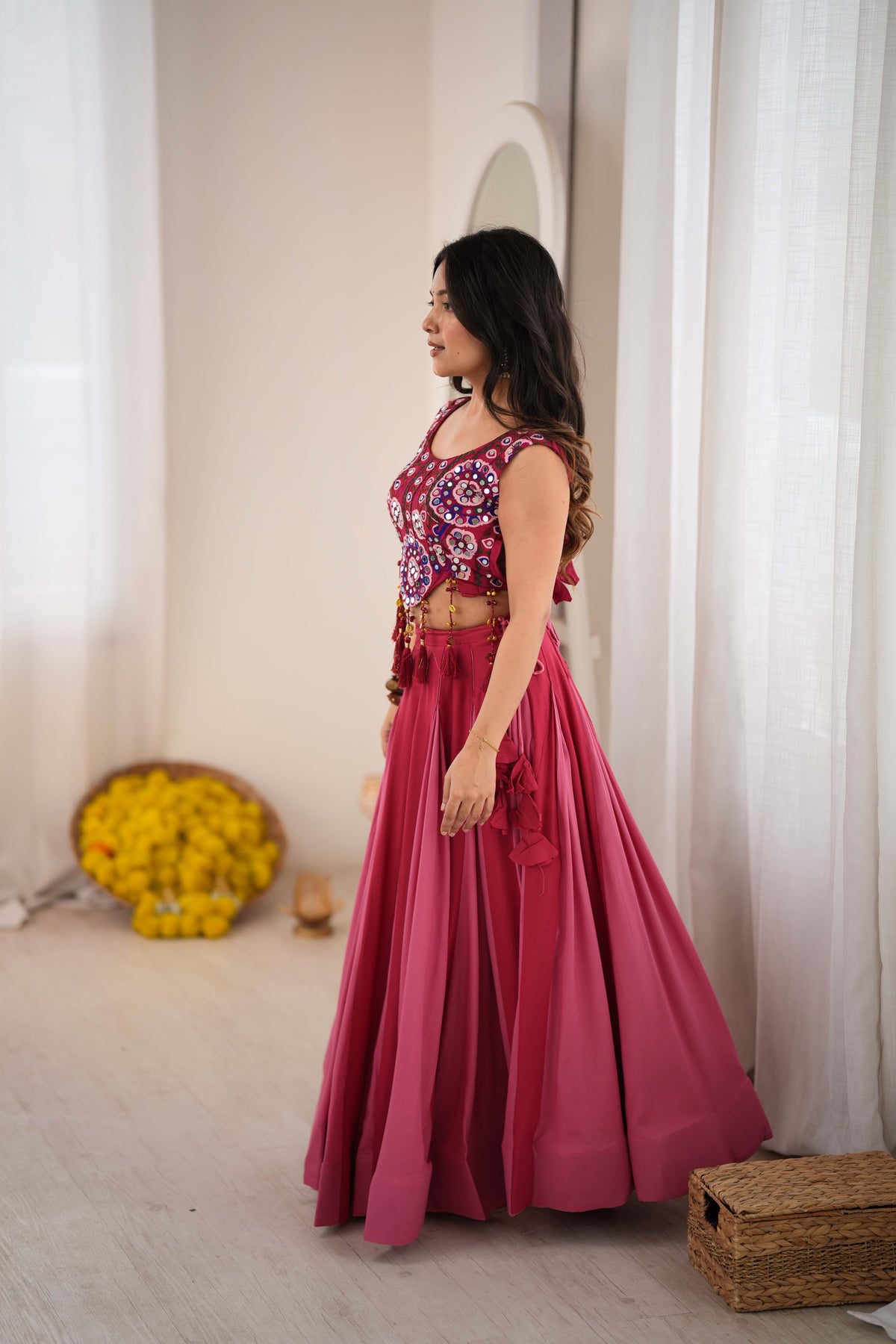 Pink Reyon Lehenga Choli with Heavy Thread Work Blouse