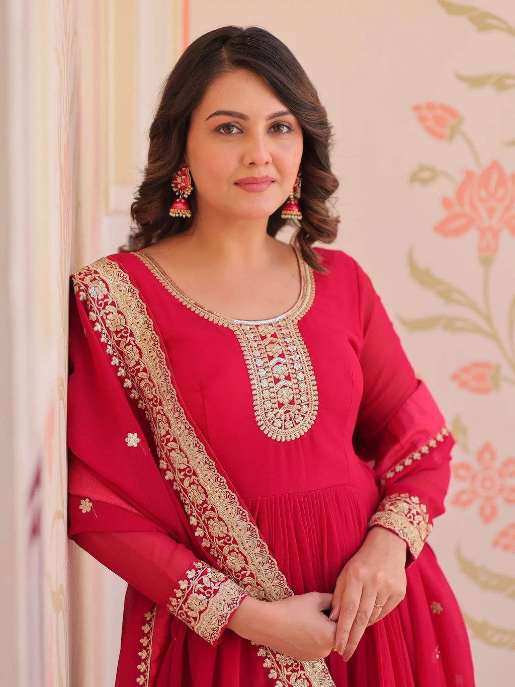 Pink Awesome Georgette Zari Embroidered Gown With Dupatta