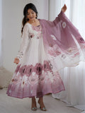 Pink Alluring Organza Floral Printed Festival Wear Anarkali Suit
