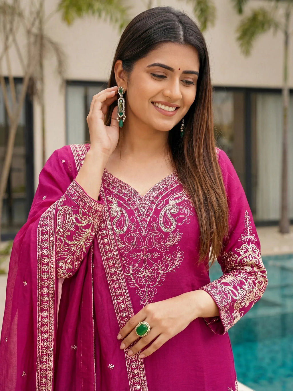 Pink Incredible Embroidered Chinon Festival Wear Palazzo Suit