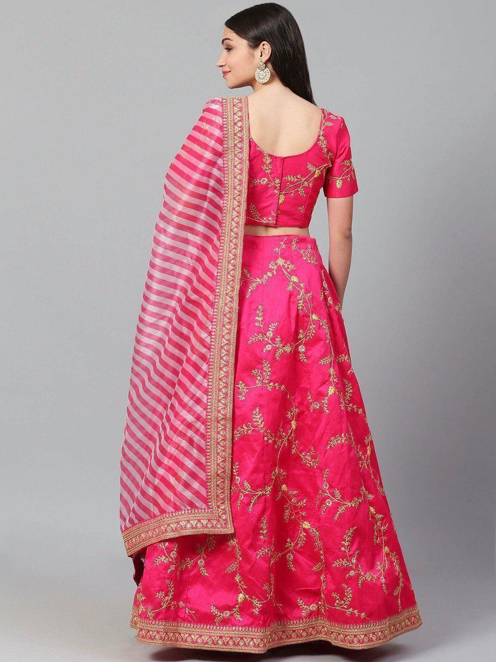 Pink Semi-Stitched Myntra Lehenga & Unstitched Blouse with Dupatta