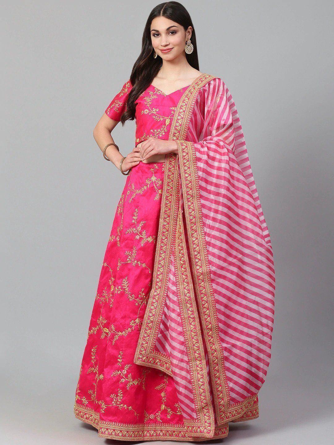 Pink Semi-Stitched Myntra Lehenga & Unstitched Blouse with Dupatta